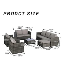6-Piece Outdoor Wicker Patio Conversation Set w/ Cushions & Glass Table