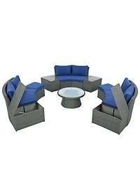 Streamdale 10-Pc Half-Round Rattan Patio Sofa Set, Free Combo, Blue