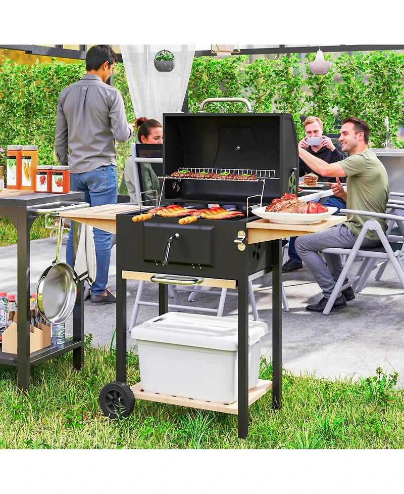 Outsunny Charcoal Bbq Grill with Adjustable Charcoal Pan Barbecue Grill