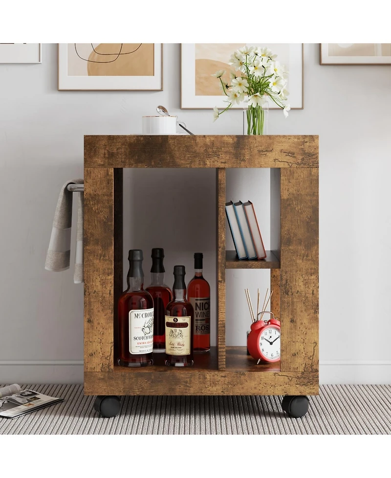 Streamdale Mid-century modern style movable side cabinet for sofa, household brown trolley storage locker and shelf for living room