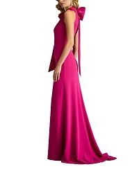 Tadashi Shoji Women's Sims Taffeta Shoulder Bow Halter Gown Hibiscus