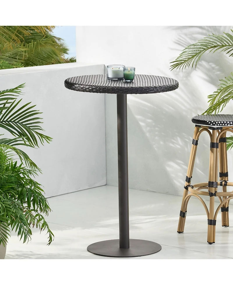 Streamdale Outdoor 26" Round Pe Rattan Bar Table, Multibrown