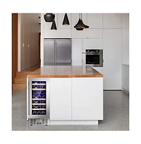 Cowsar 15" Wine Cooler Under Counter Beverage Refrigerator Beer Mini Fridge 28 Bottles Dual Zone Built-in Freestanding Stainless Steel Double-Layer Te