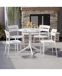 Modern 5-Piece Resin Round Patio Dining Table Set with Stackable Patio Dining Chairs