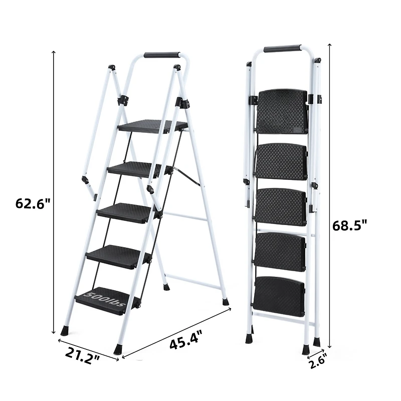 5.2 ft. White Steel Folding 5 Step Ladder (8 ft. Reach), 300 lb. Load Capacity
