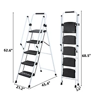 5.2 ft. White Steel Folding 5 Step Ladder (8 ft. Reach), 300 lb. Load Capacity