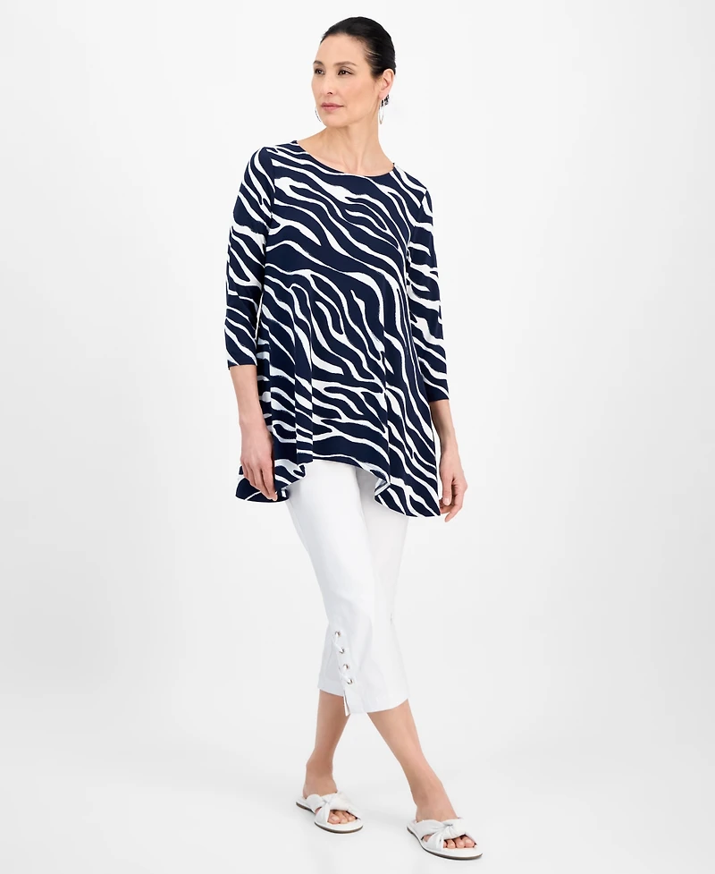 Jm Collection Women's Printed 3/4-Sleeve Swing Knit Top, Regular & Petites, Exclusively at Macy's