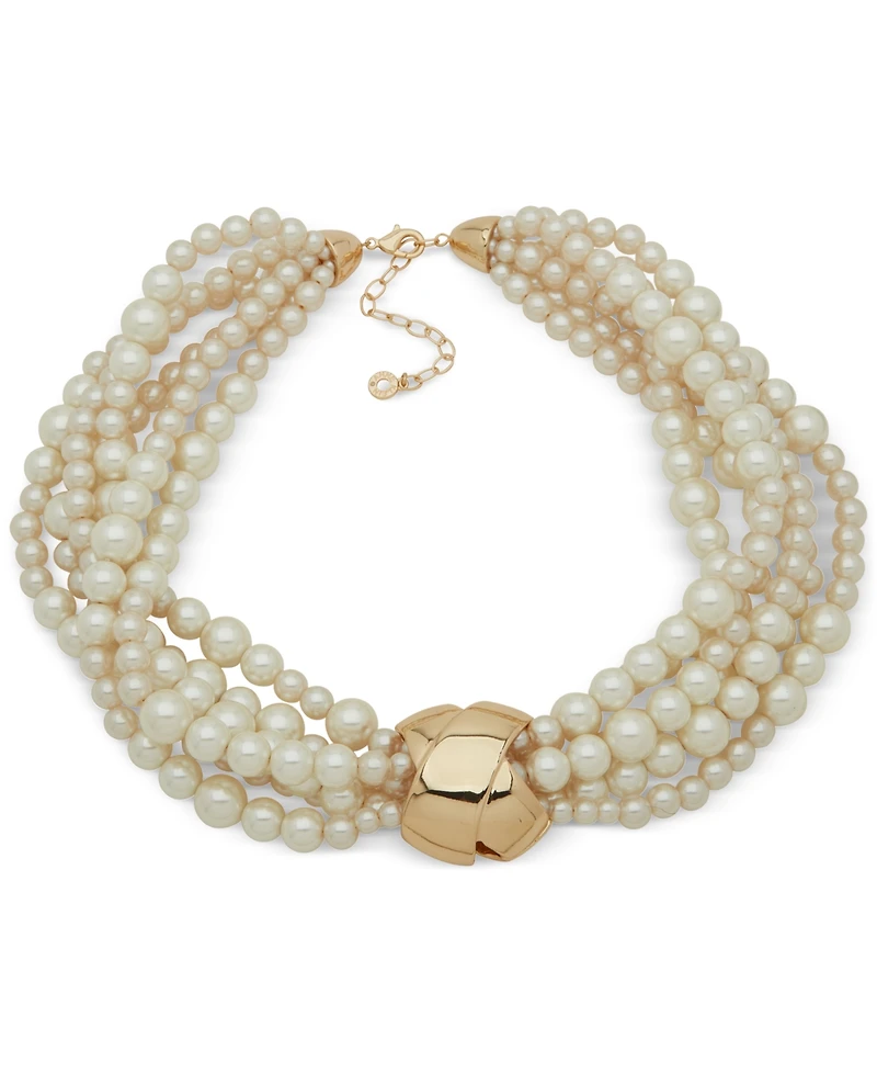 Anne Klein Gold-Tone Imitation Pearl Multi Strand Statement Necklace, 16" + 3" extender