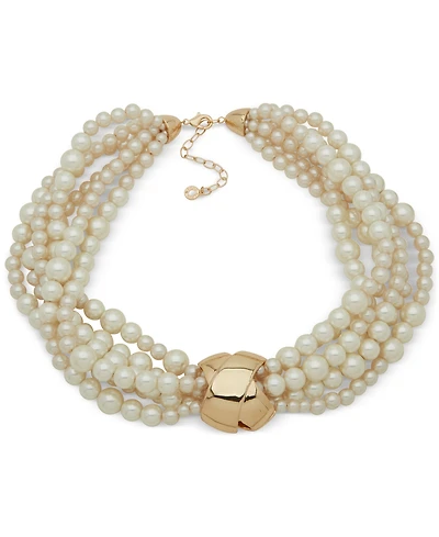 Anne Klein Gold-Tone Imitation Pearl Multi Strand Statement Necklace, 16" + 3" extender