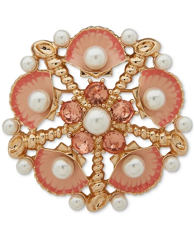Anne Klein Gold-Tone Crystal & Imitation Pearl Shell Cluster Pin