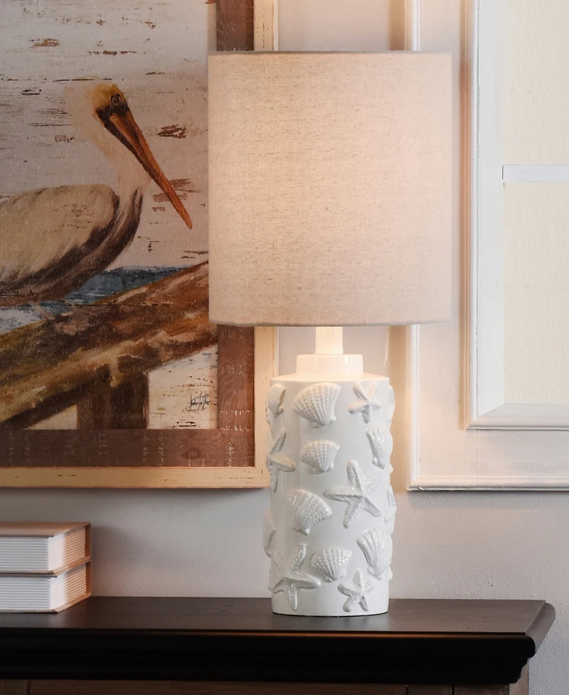 StyleCraft Home Collection 21" Seashell Coastal Motif Fabric Shade Table Lamp