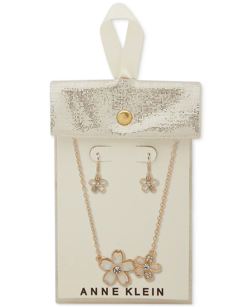 Anne Klein Gold-Tone 2-Pc. Set Stone & Crystal Pendant Necklace Matching Drop Earrings