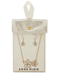 Anne Klein Gold-Tone 2-Pc. Set Stone & Crystal Pendant Necklace Matching Drop Earrings