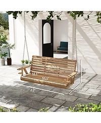 Outsunny 5 Ft Wooden Porch Swing 3-Seater with Cupholders,