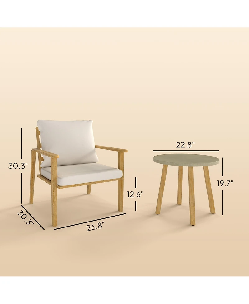 Outsunny 3 Piece Patio Set, Wood Effect Metal Bistro Set,