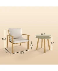 Outsunny 3 Piece Patio Set, Wood Effect Metal Bistro Set,