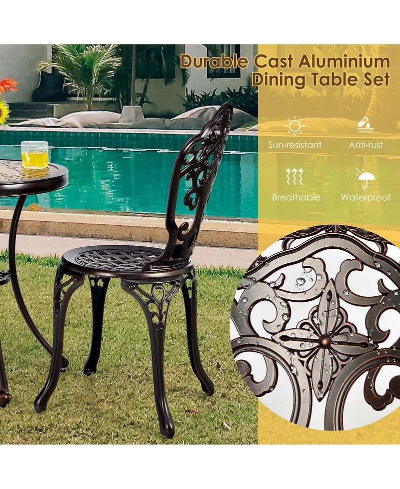 Gymax 3PCS Cast Aluminum Patio Bistro Set Outdoor Table & Chairs Furniture Set