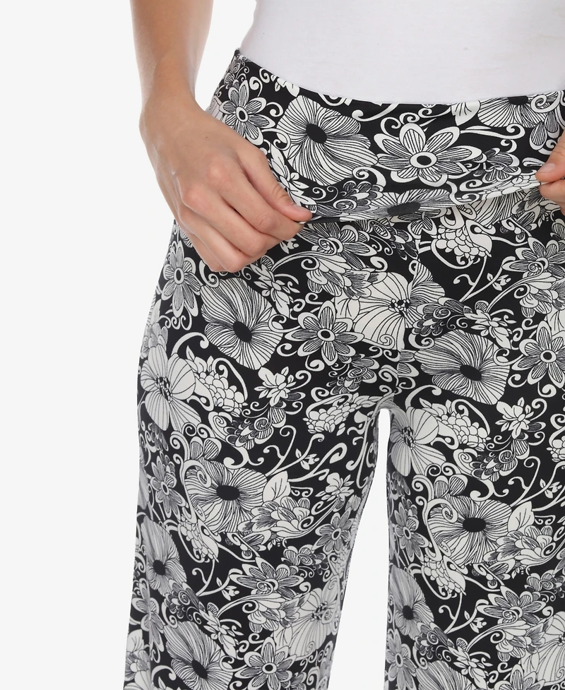 White Mark Women's Floral Print Wide Leg Palazzo Pants