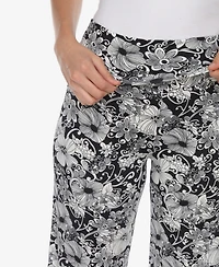 White Mark Women's Floral Print Wide Leg Palazzo Pants