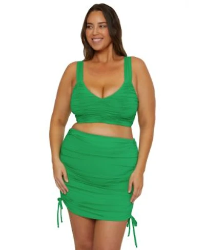 Becca Etc Plus Size Color Code Shirred Halter Bikini Top Skirted Bikini Bottoms