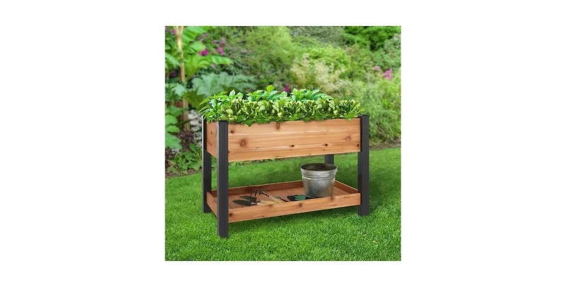2-Ft x 4-Ft Cedar Wood Raised Garden Bed Planter Bed with Vinyl Legs