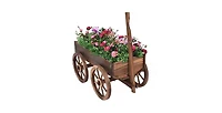 Outdoor Garden Fir Wood Barrel Planter Wagon on Wooden Wheels
