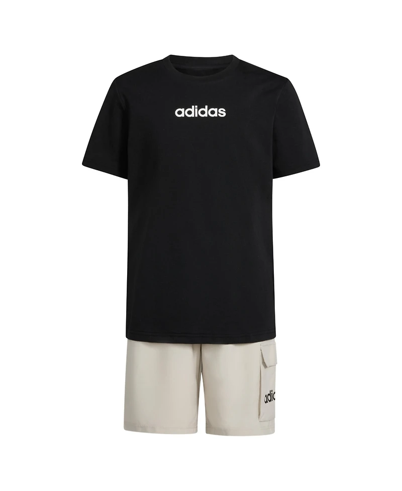 adidas Big Boys Short-Sleeve T-Shirt and Cargo Woven Shorts, 2 Piece Set