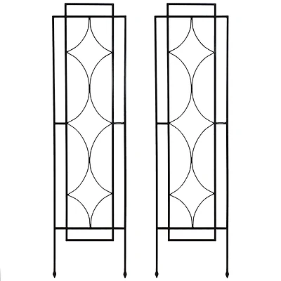 Decorative Steel Metal Chic Diamonds Design Garden Trellis - Black - 2-Pack