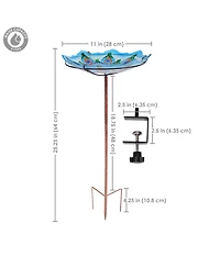 Exquisite Feathers Deck-Mounted/Staked Glass Bird Bath - 11” Diameter - Turquoise