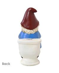 9.5-Inch Cody the Garden Gnome on the Throne Reading His Phone Sculpture - Funny Lawn Decoration - Blue