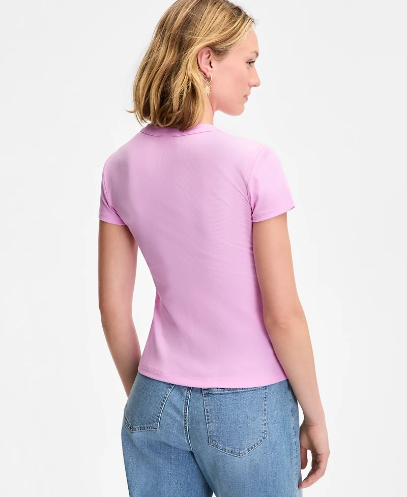 On 34th Women's Rib-Knit Short-Sleeve Button Front Top, Exclusively at Macy's