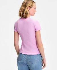 On 34th Women's Rib-Knit Short-Sleeve Button Front Top, Exclusively at Macy's