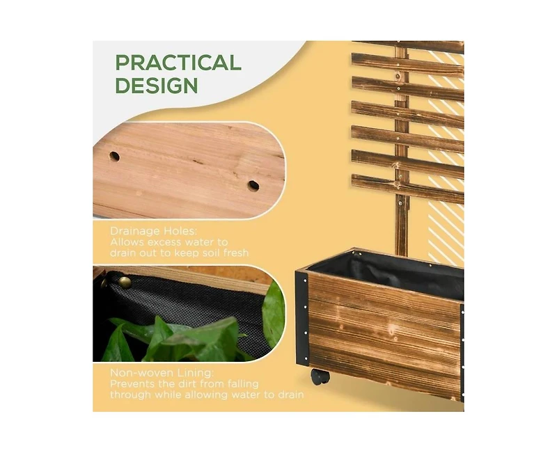 Wooden Raised Garden Bed Planter with Trellis and Wheels for Easy Mobility