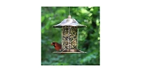Copper Bird Feeder with Plastic Seed Reservoir Tube and Circular Perch for Outdoor Birds