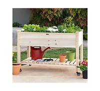 Locking Wheels Raised Mobile Garden Wood Planter for Easy Mobility and Elevated Planting