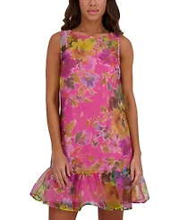 kensie Women's Printed Organza Flounce-Hem Mini Dress