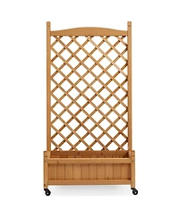 Set of 2 - 48" Raised Garden Bed with Trellis, Wooden Diamond Lattice for Climbing Plants and Planter box with Drainage Holes and Wheels