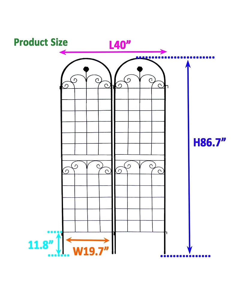 2 Pack Metal Garden Trellis for Climbing Plants Outdoor 86.7'' x 19.7'' Rustproof Plant Support Rose Trellis Netting Trellis Black