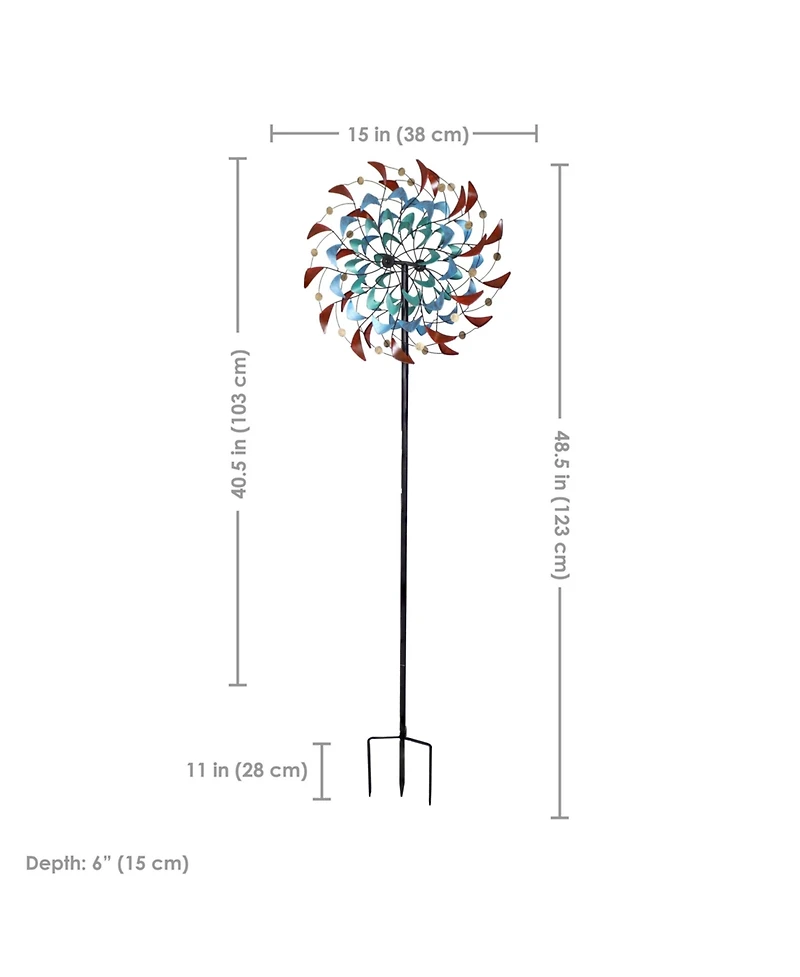 Rainbow Breezes Powder-Coated Iron Wind Spinner - 84" H - Red, Blue, Yellow, and Turquoise