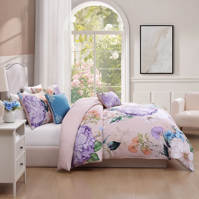 Bebejan Bright Bouquet Bedding 100% Cotton Sateen 5 Piece Queen Size Reversible Comforter Set