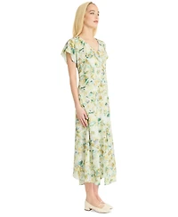 Luxely Women's Printed Raglan-Sleeve V-Neck Midi Dress