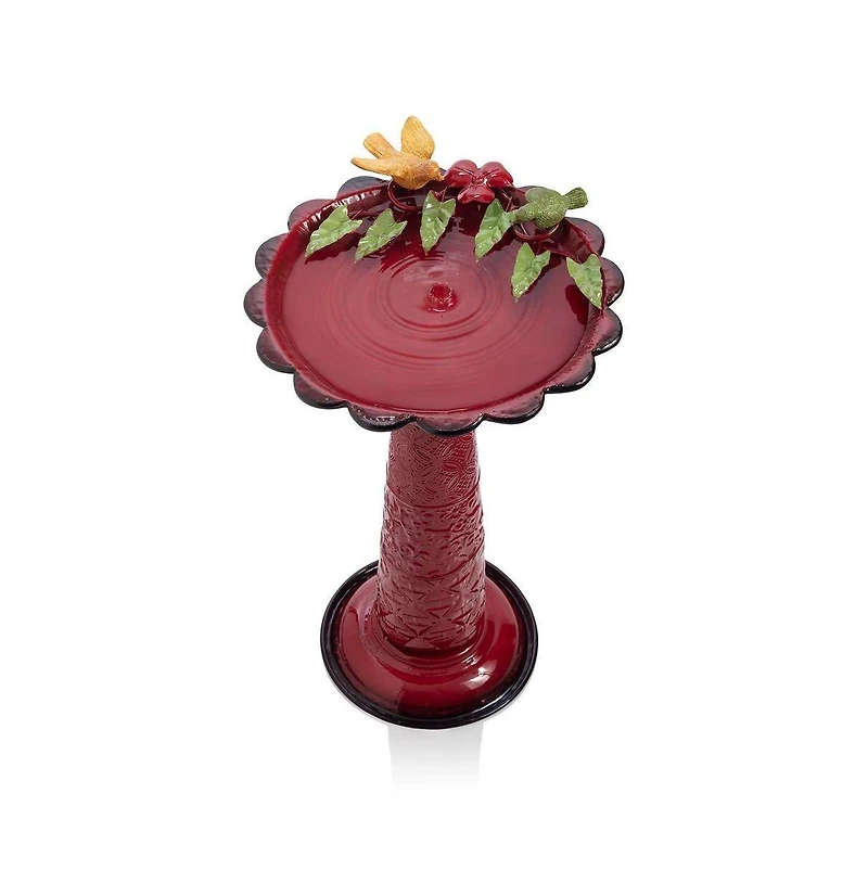 Metal Outdoor Garden Birdbath with Decorative Bird and Leaf Figurines for Patio Decor