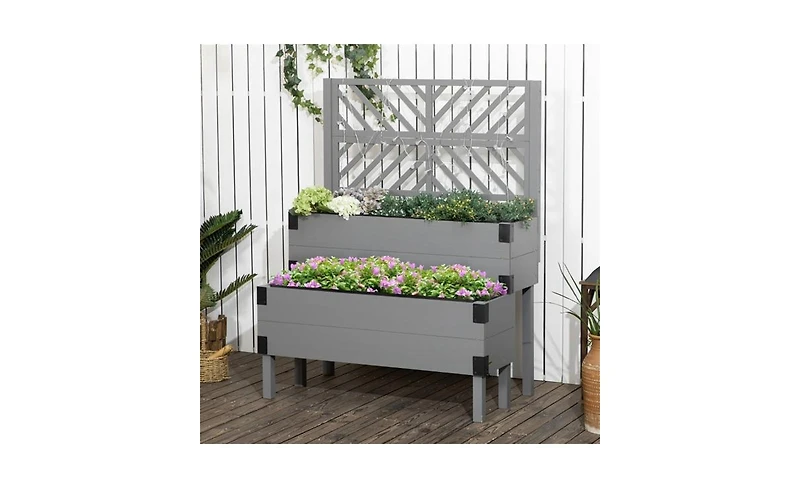 Weatherproof Wooden Planter Box with Integrated Flower Shelf