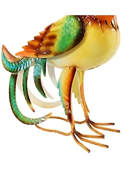 Romeo the Rooster Metal Outdoor Statue - 16" – Red, Orange, Yellow, and Green
