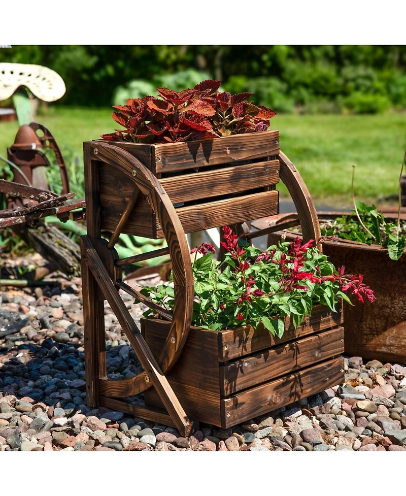 Indoor/Outdoor 2-Tiered Rustic Fir Wagon Wheel Planter