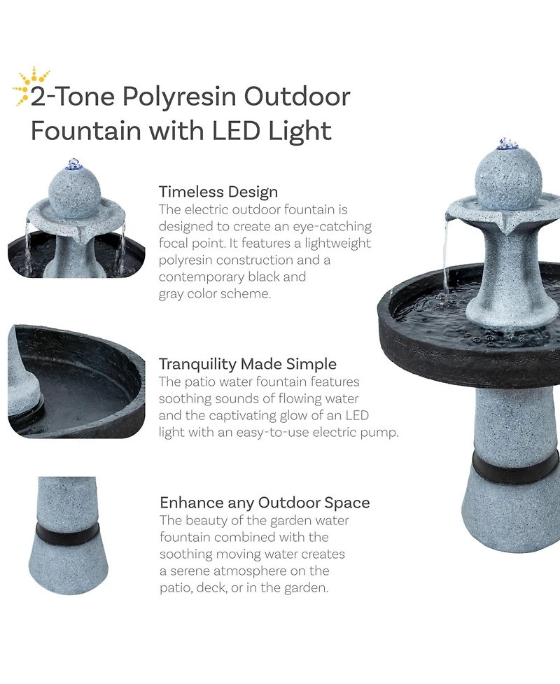 29.5" H Contemporary 2-Tone Outdoor Water Fountain with Light