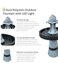 29.5" H Contemporary 2-Tone Outdoor Water Fountain with Light