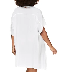 Raisins Curve Trendy Plus Vacay Button-Front Cover-Up Shirt