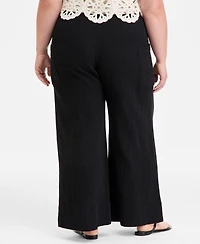 On 34th Plus Cotton Gauze Smocked-Waist Wide-Leg Pants, Exclusively at Macy's