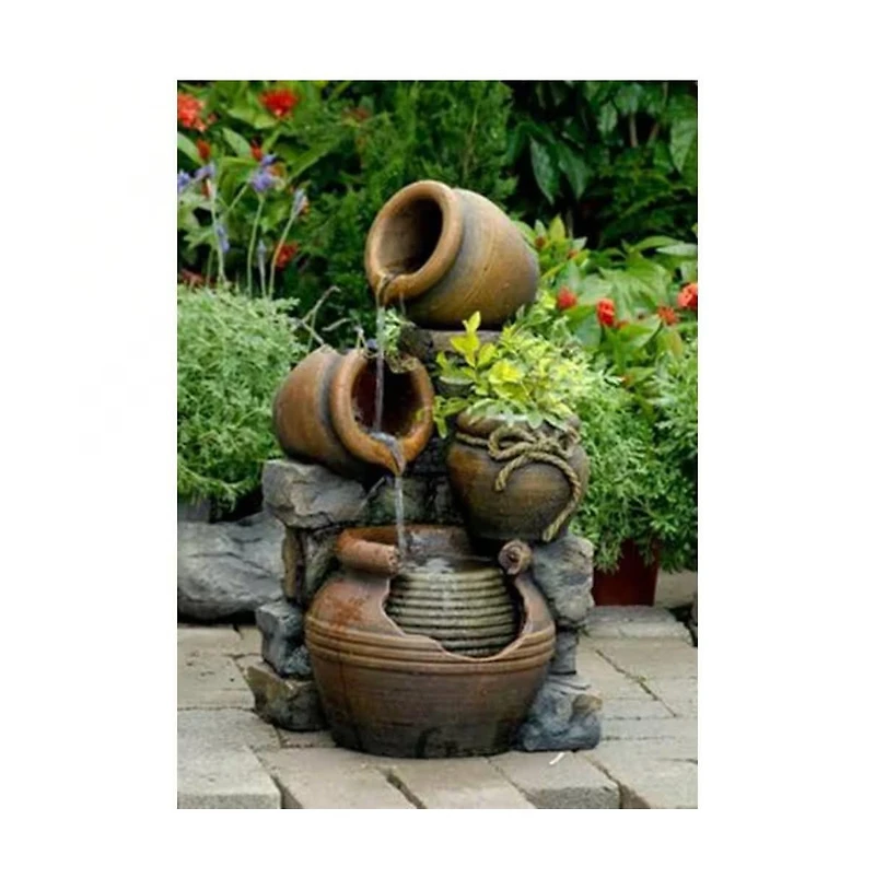 2-in-1 Outdoor Polyresin 15-Gallon Pouring Pots Water Fountain Planter